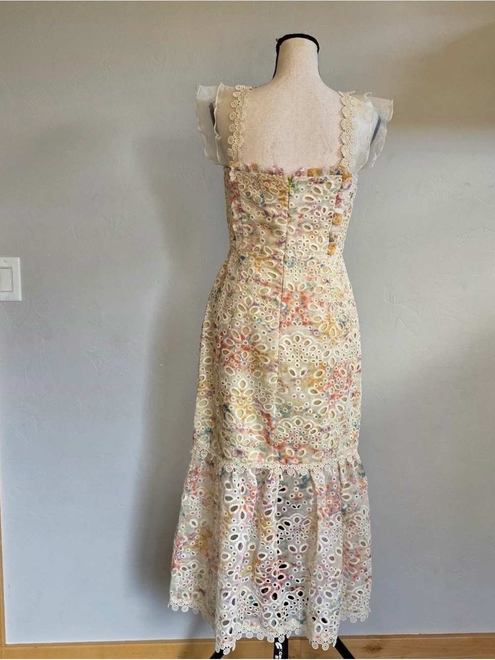 Petal & Pup Cream Floral Eyelet Maxi Dress with Lace Straps - Picture 3 of 4